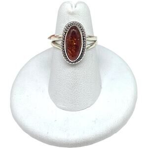 Genuine Amber Ring Size 5.5 Solid Sterling Silver 925 Dainty Oval Natural